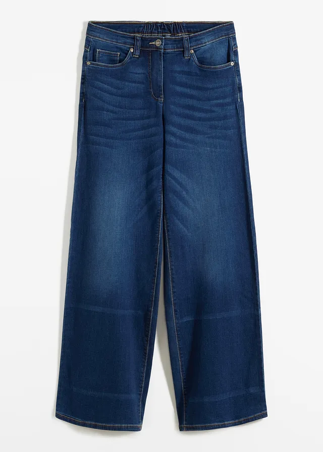 Wide leg jeans mid waist, comfort tailleband