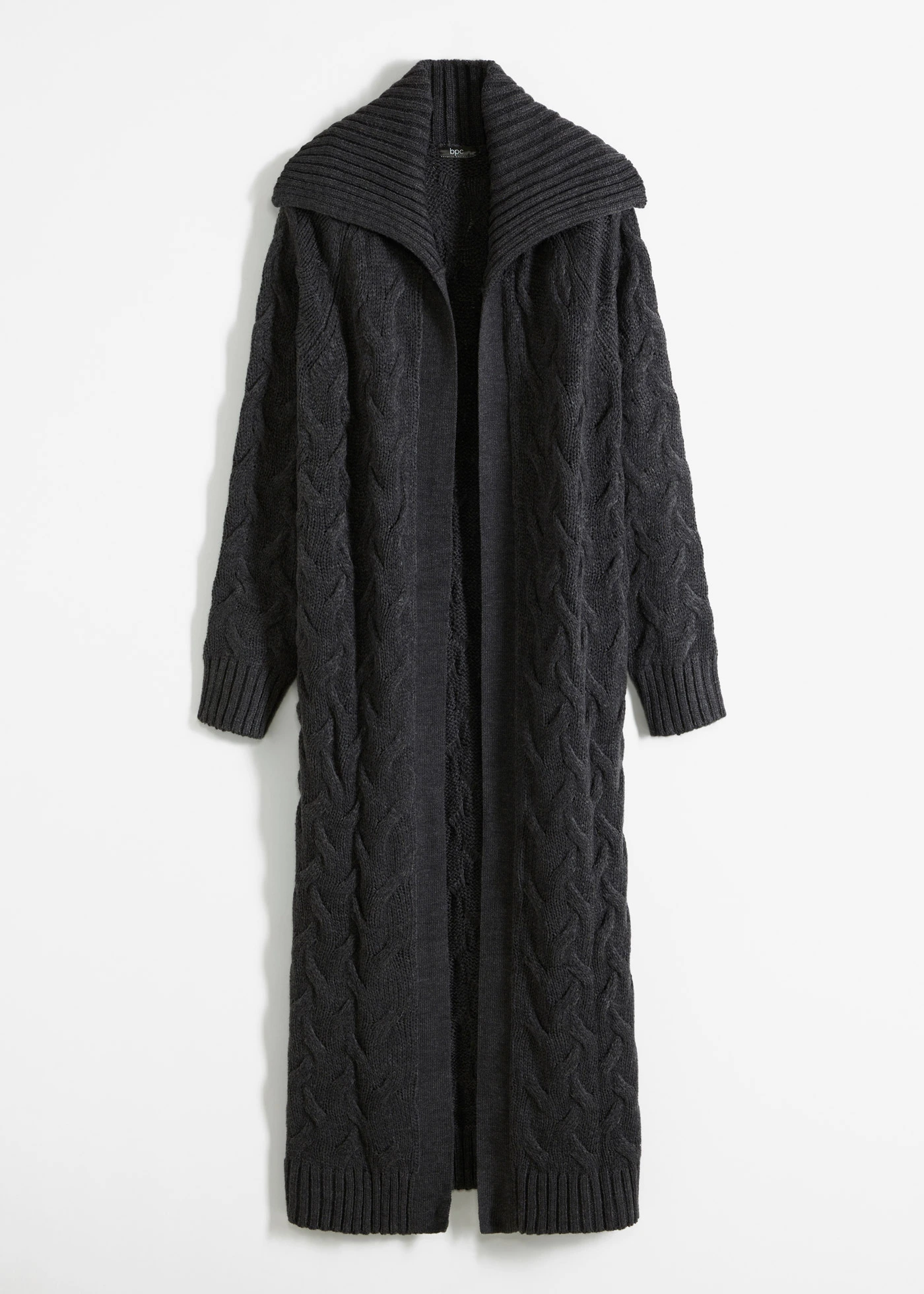 Gilet long en maille torsadée • anthracite chiné • Boutique bonprix