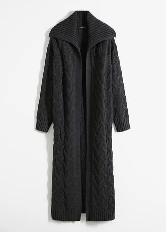 Gilet long en maille torsadée • anthracite chiné • Boutique bonprix