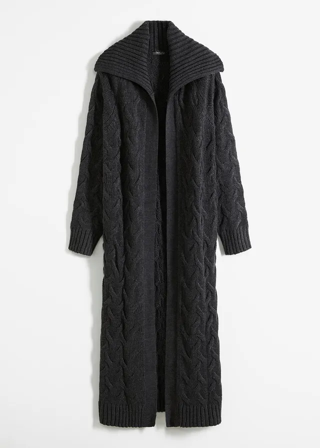 Gilet long en maille torsadée • anthracite chiné • Boutique bonprix