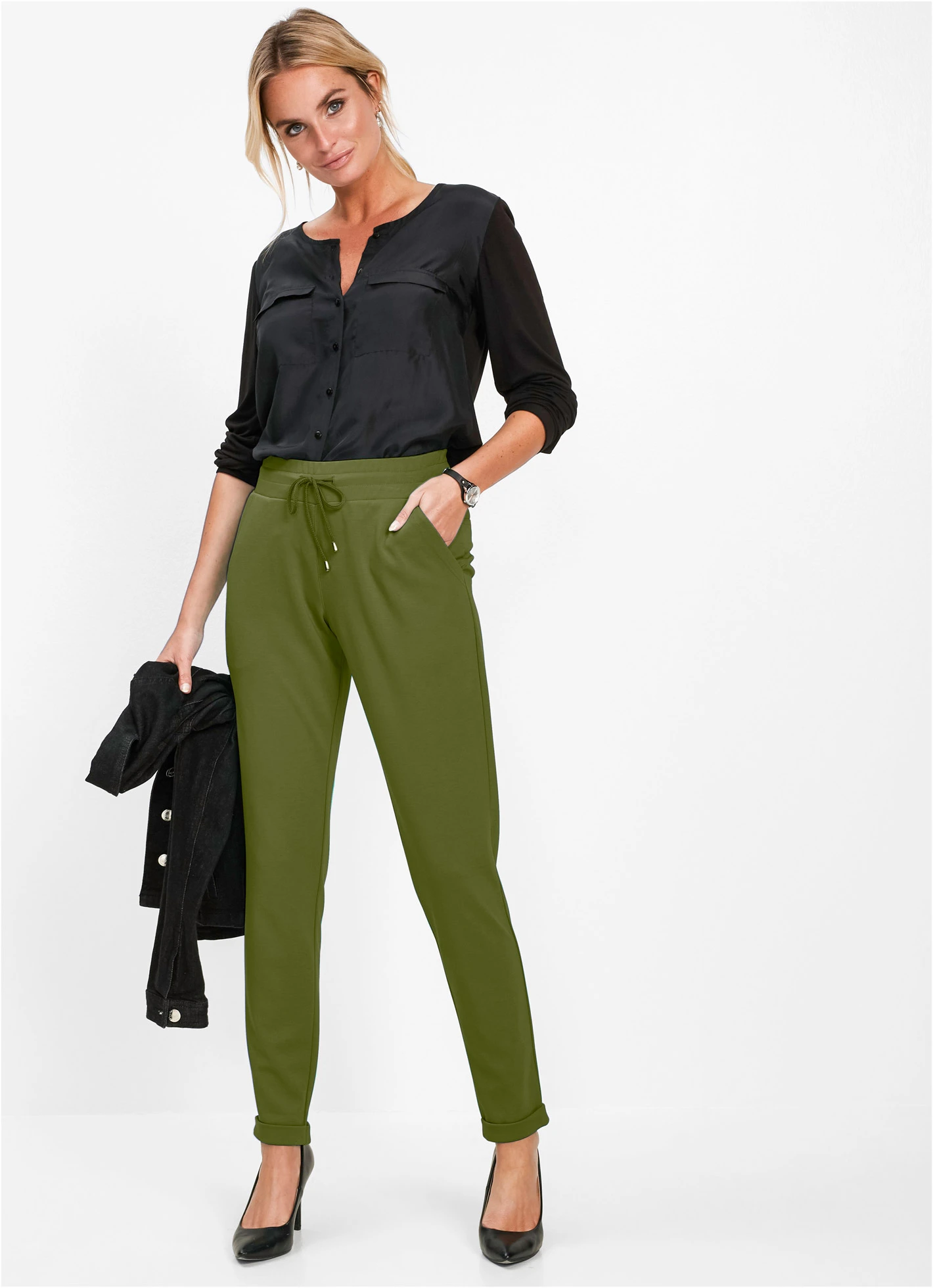 Broek van viscosemix • donkermosgroen • bonprix online shop