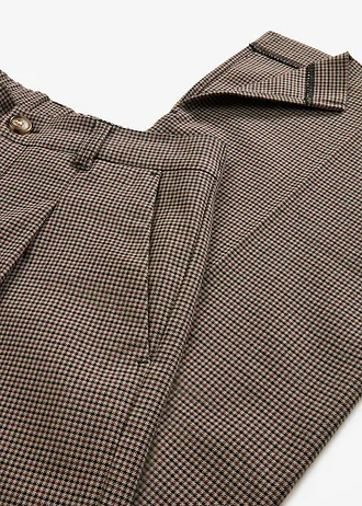 Kostkované kalhoty se sklady u pasu, s odnímatelným řetízkem • hnědošedo-tmavě hnědá kostka • bonprix obchod