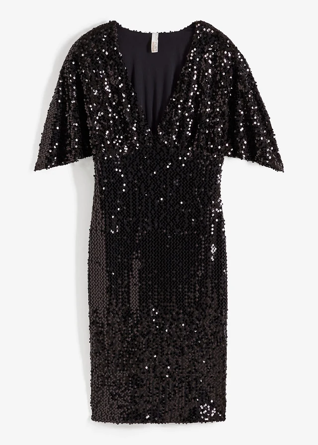 Robe à sequins et décolleté plongeant, Couleur: noir