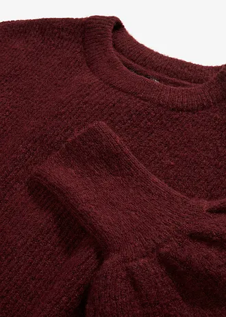 Gebreide jurk met ballonmouwen, Kleur: esdoornrood mêlee