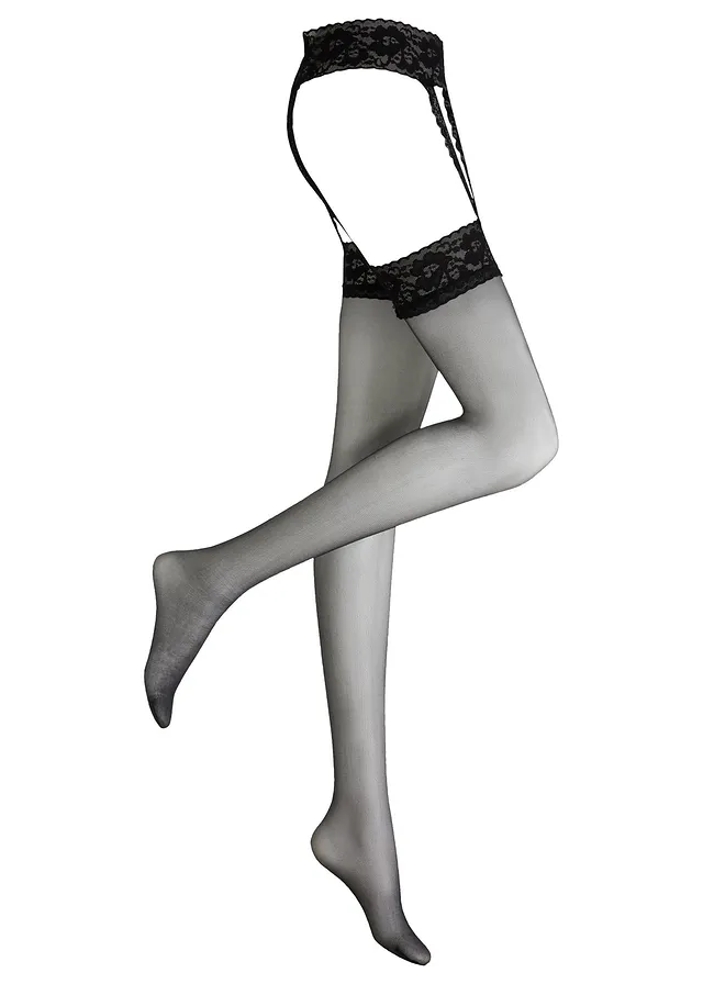 Ciorapi cu jartiere cu curea, 20 DEN • negru • magazin bonprix