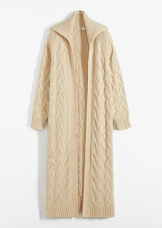 Gilet long en maille torsadée • gris galet • Boutique bonprix