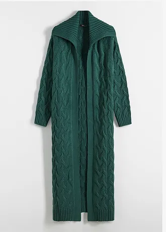 Gilet long en maille torsadée • vert mat • Boutique bonprix