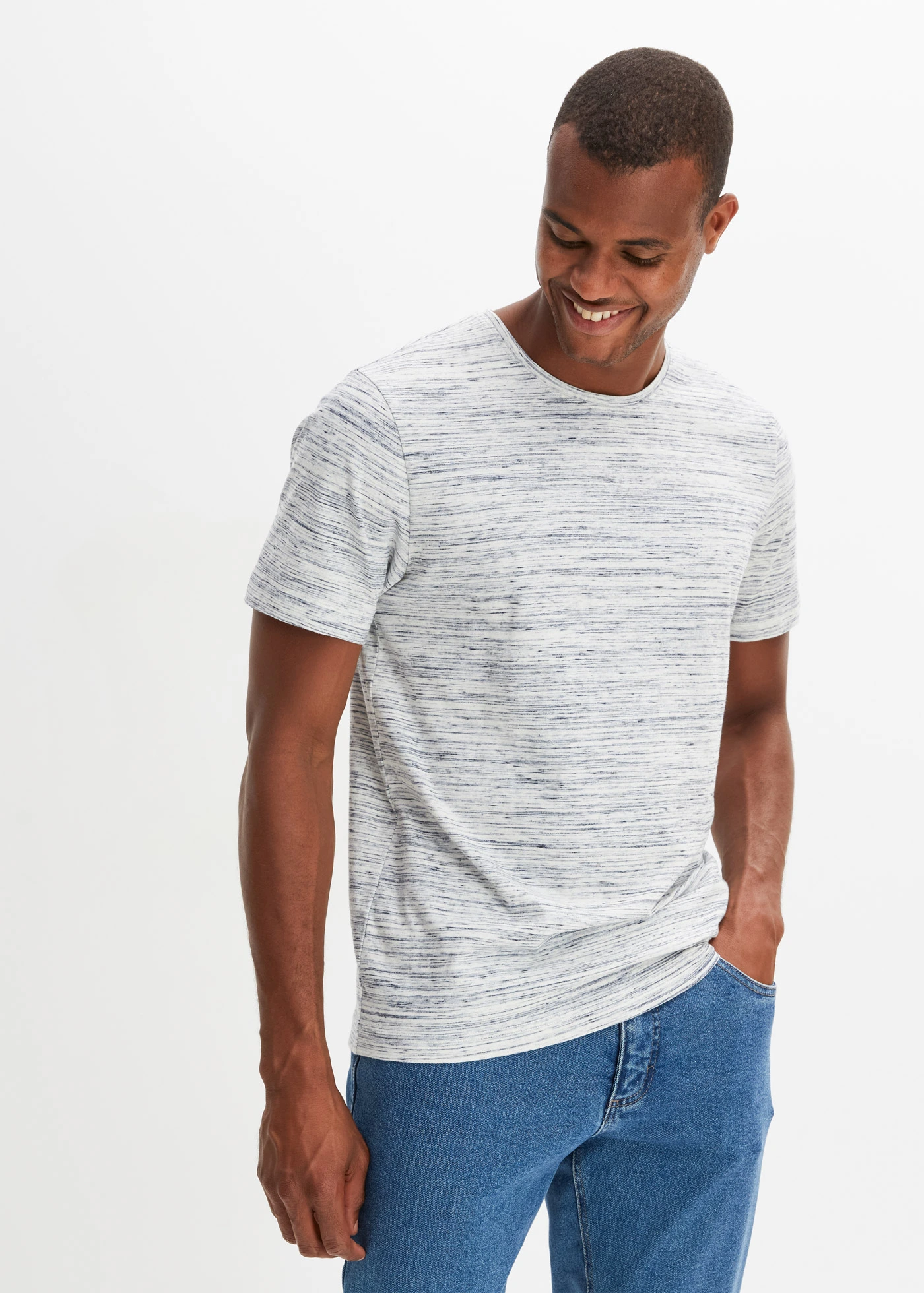 T-shirt (set van 2) • donkerblauw gemêleerd+grijs gemêleerd • bonprix online shop