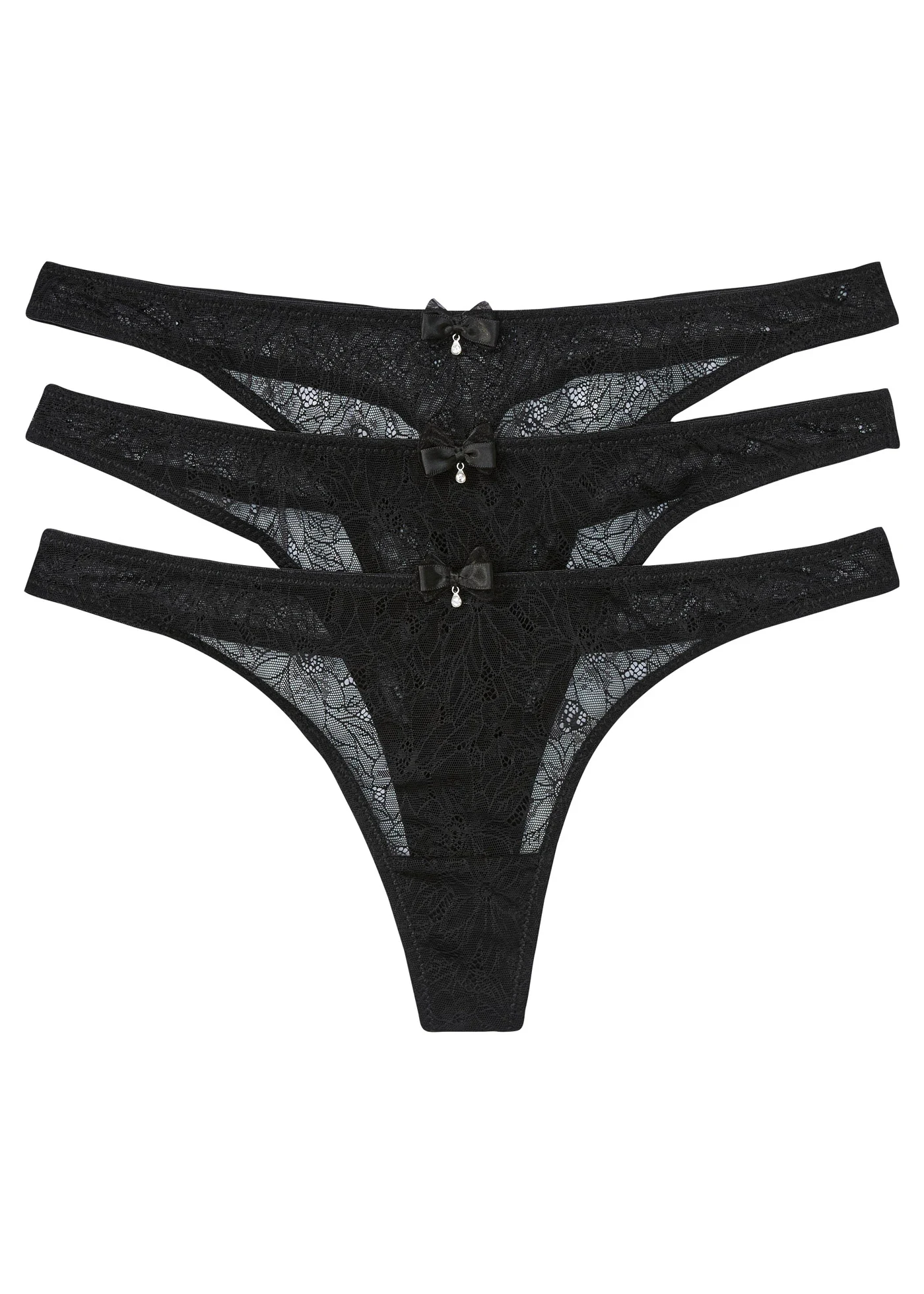 Mini tanga z luxusní krajky (3 ks v balení) • černá • bonprix obchod
