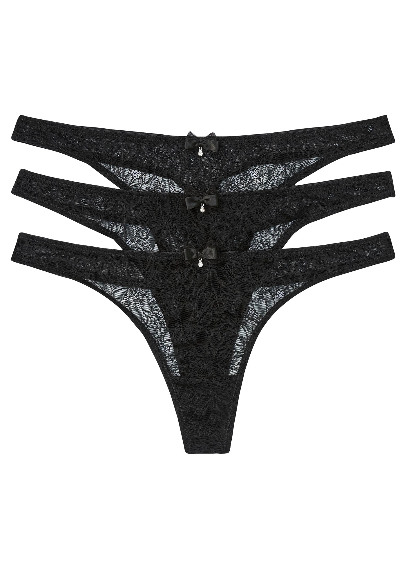Tanga z luxusní krajky (3 ks v balení) • černá • bonprix obchod