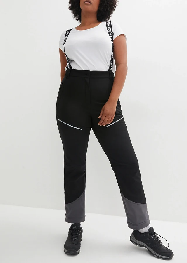 Waterafstotende skibroek van softshell met stretch, straight, Kleur: zwart