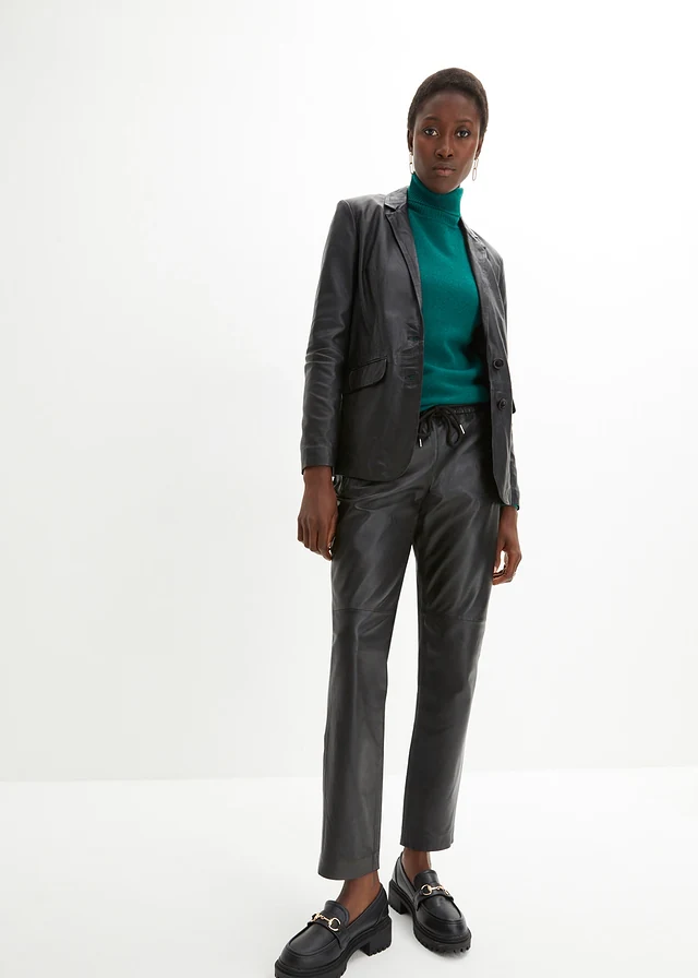 Blazer van lamsnappa, Kleur: zwart