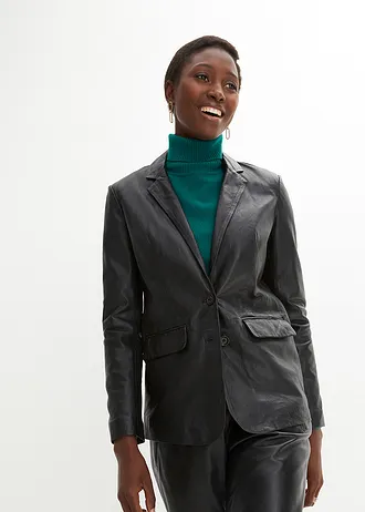 Blazer van lamsnappa, Kleur: zwart