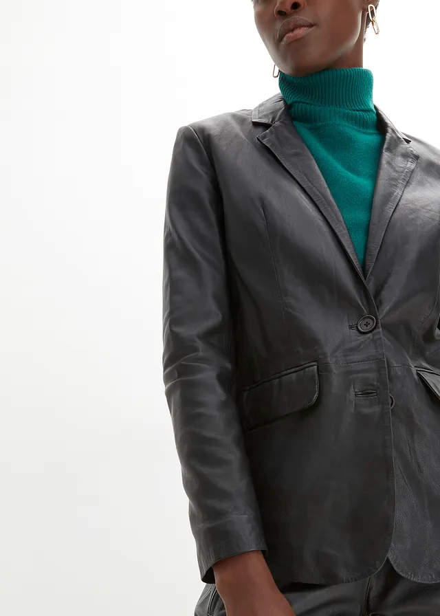 Blazer van lamsnappa, Kleur: zwart