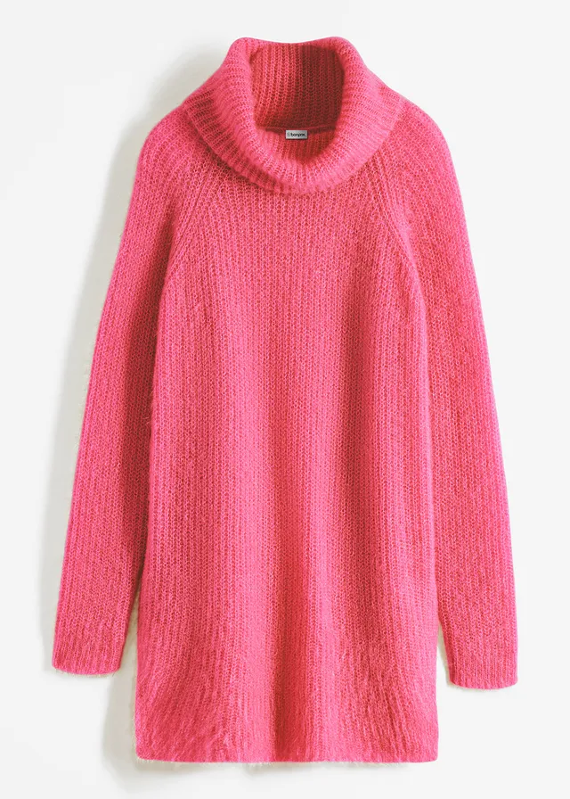 Pull col roulé oversize, Couleur: rose vif
