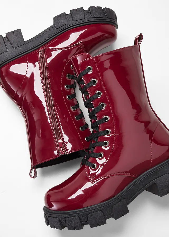 Veterboots in laklook, Kleur: esdoornrood lak