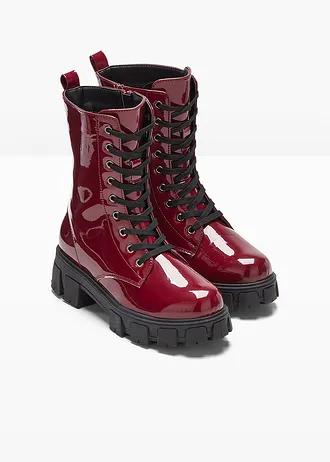 Šněrovací kotníková obuv s lakovaným vzhledem • javorově červená lakovaná • bonprix obchod