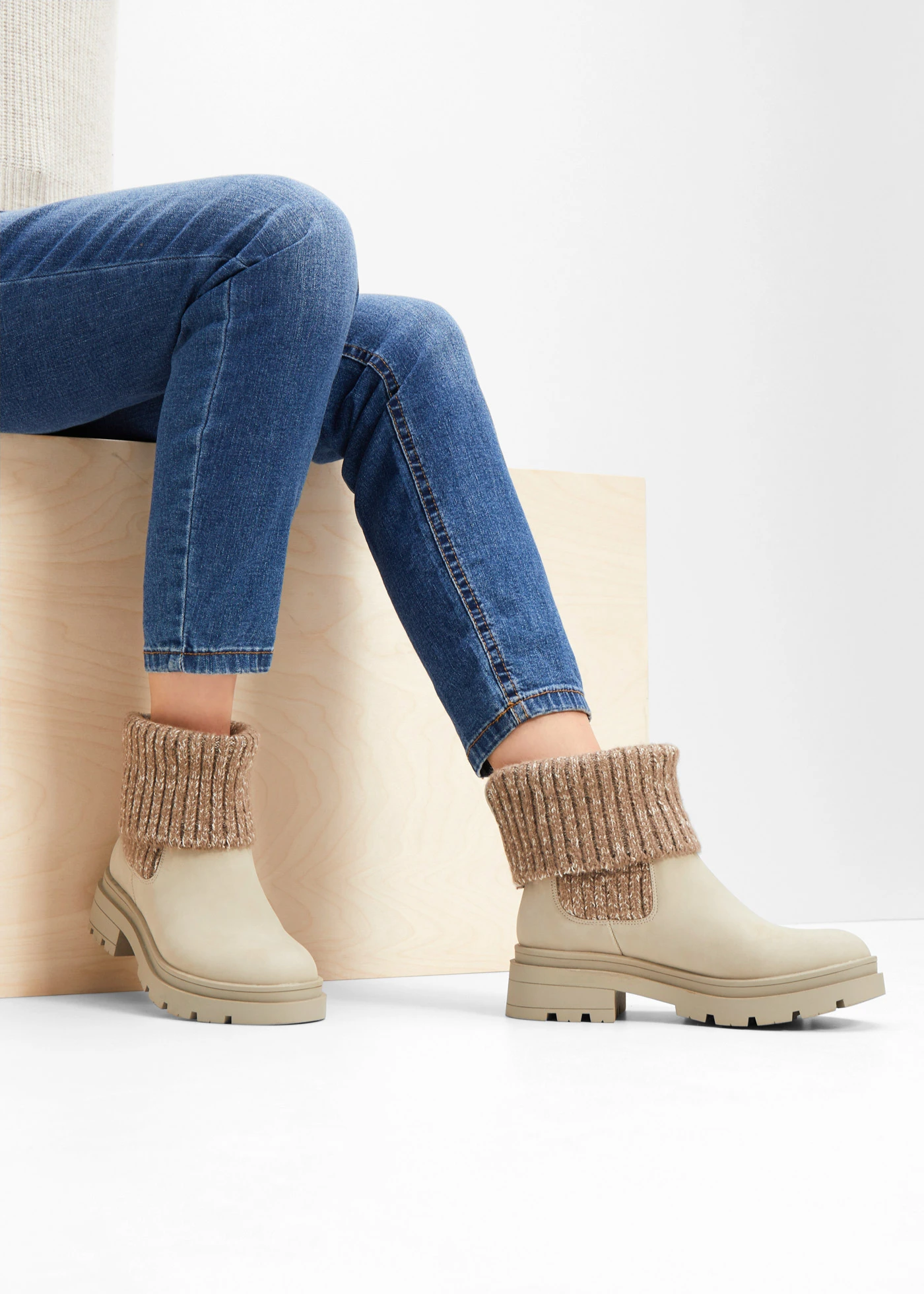Chelsea boots gebreide inzet • beige • bonprix online shop