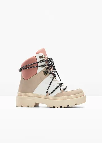 Gevoerde veterboots • beige-wit-roze • bonprix online shop