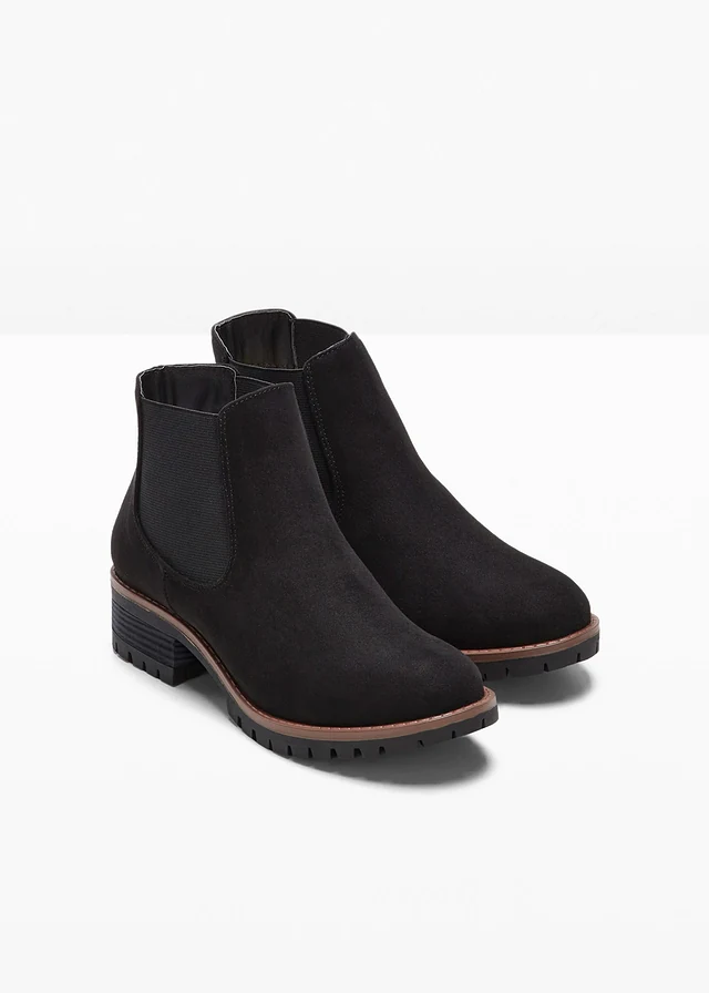 Bottines Chelsea à semelle crantée, Couleur: noir