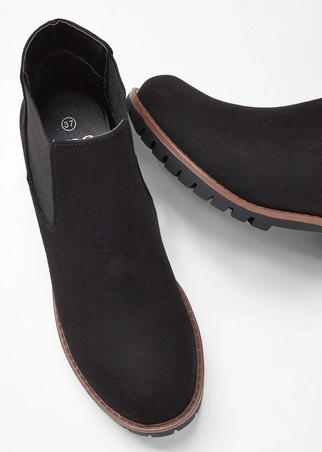 Bottines Chelsea à semelle crantée, Couleur: noir