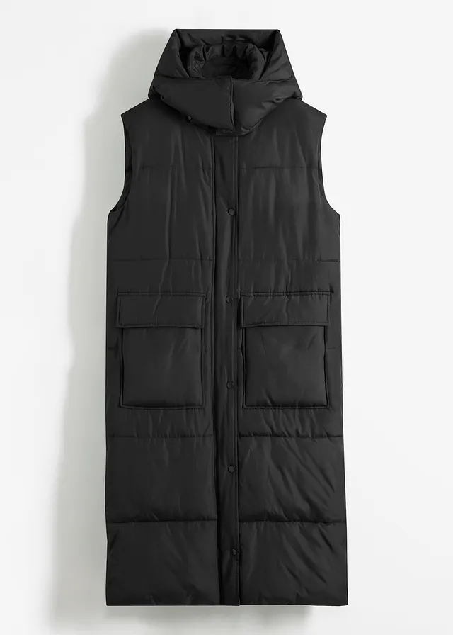 Bodywarmer van gerecycled polyester met afneembare capuchon, Kleur: zwart
