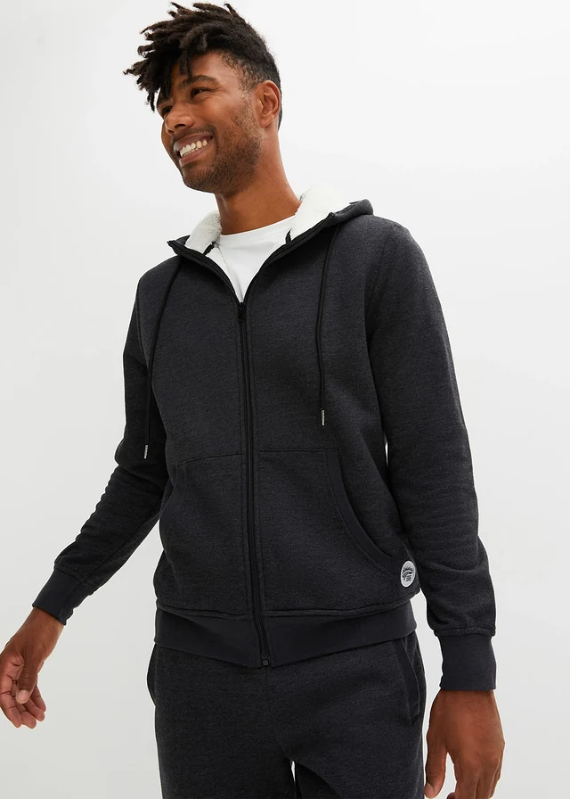 Gilet thermique en molleton doublé sherpa, Couleur: anthracite chiné