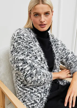 Fluffy vest • zwart/wolwit • bonprix online shop