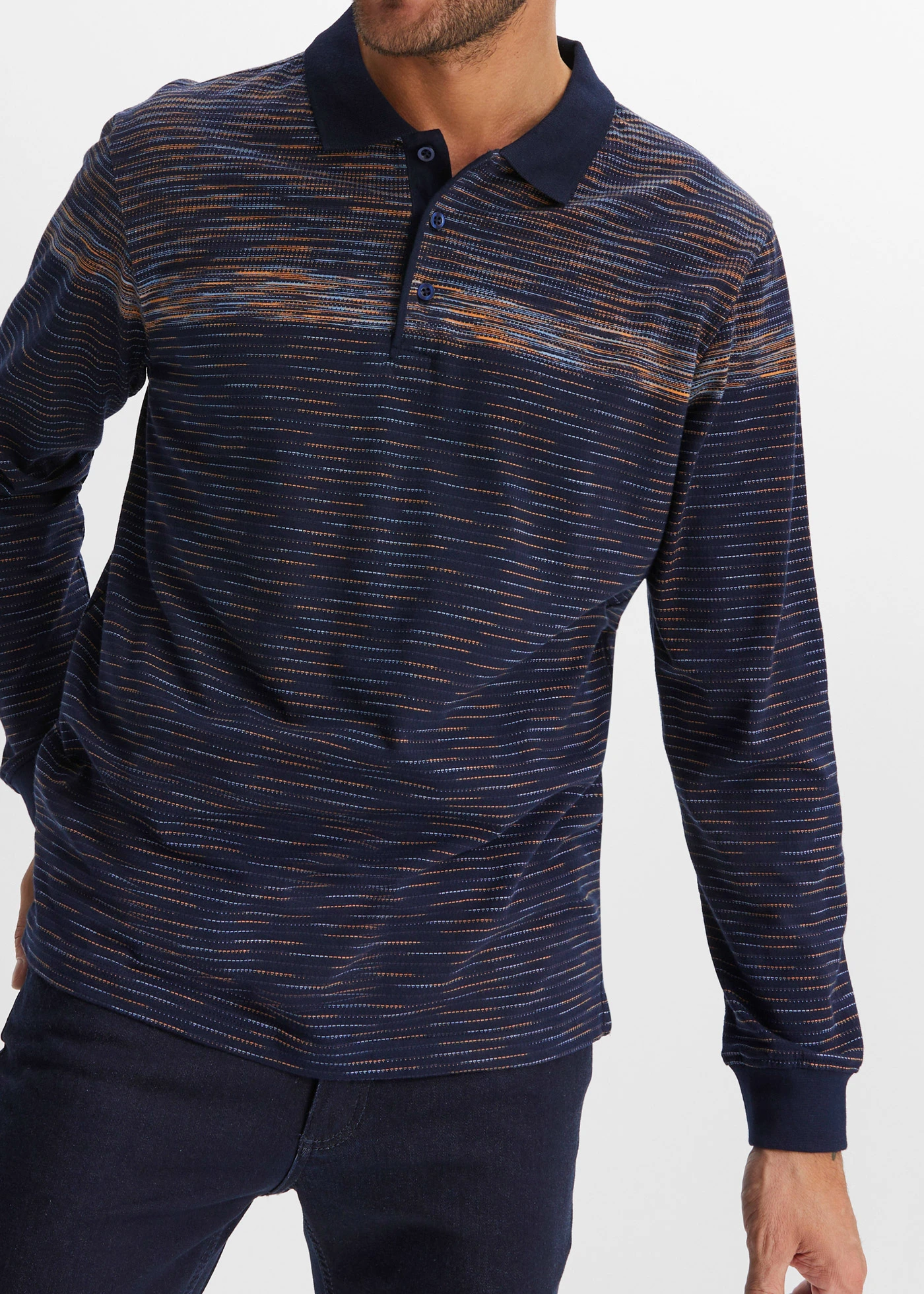 Triko polo s dlouhým rukávem • půlnoční modrá s proužky • bonprix obchod