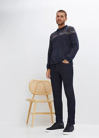 Poloshirt met lange mouwen, Kleur: middernachtblauw gestreept