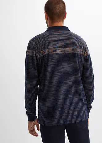 Poloshirt met lange mouwen, Kleur: middernachtblauw gestreept
