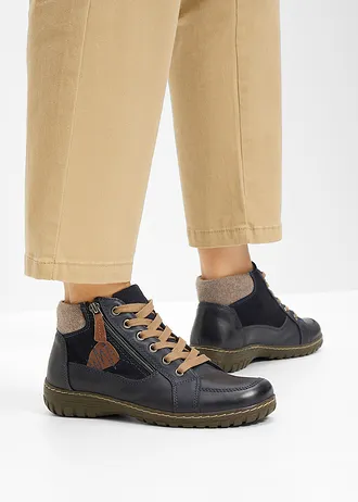 Šněrovací kožené kotníkové boty v pohodlné šířce • tmavě modrá • bonprix obchod