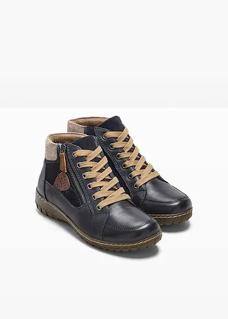 Šněrovací kožené kotníkové boty v pohodlné šířce • tmavě modrá • bonprix obchod