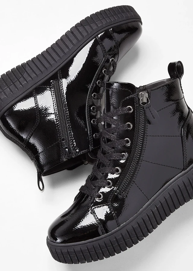 Jana veterboots met comfortabele wijdte, Kleur: zwart
