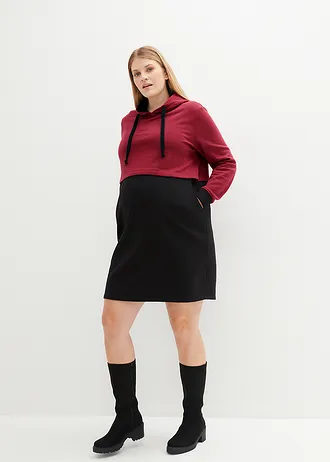 Sweat zwangerschapsjurk / voedingsjurk, Kleur: zwart-rododendronrood