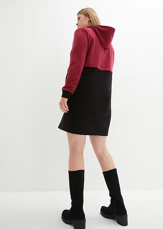 Sweat zwangerschapsjurk / voedingsjurk, Kleur: zwart-rododendronrood