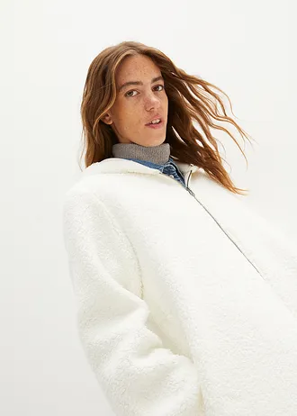 Jachetă din teddy-fleece cu croială A, cu șlițuri laterale • ecru • magazin bonprix