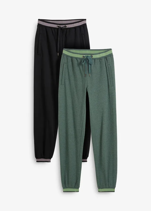 Lot de 2 pantalons sweat • noir+vert foncé chiné • Boutique bonprix