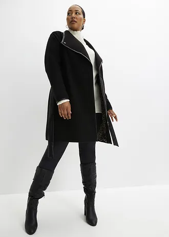 Krátký kabát s vlněným vzhledem, barva: černá