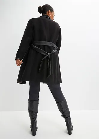 Krátký kabát s vlněným vzhledem, barva: černá