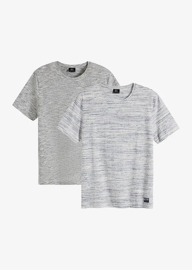 T-shirt (set van 2) • donkerblauw gemêleerd+grijs gemêleerd • bonprix online shop