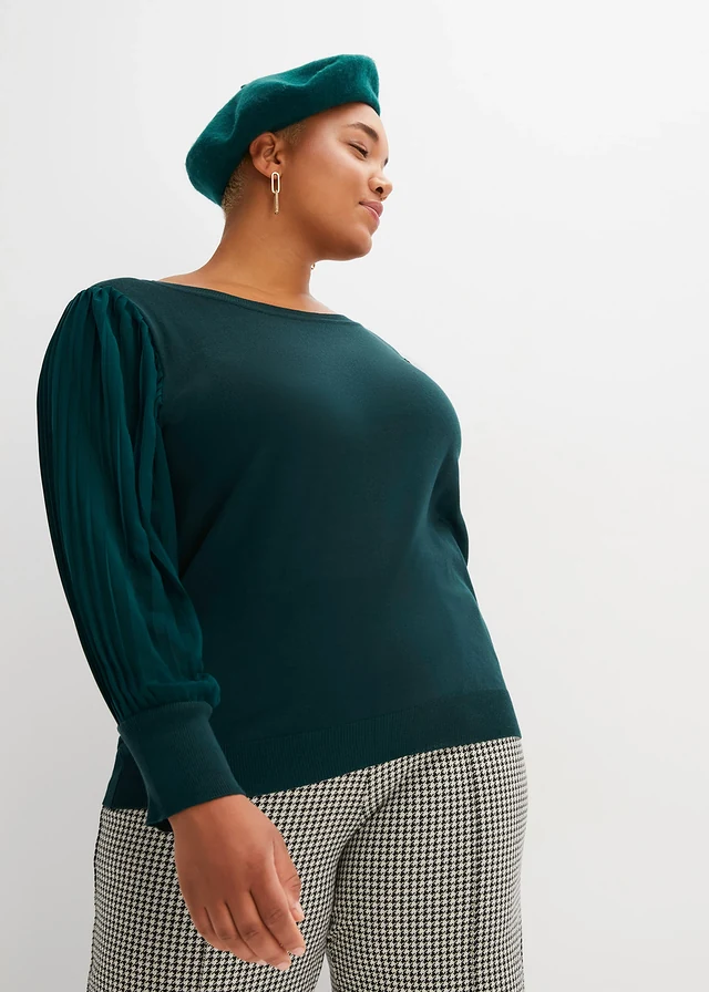 Pull doux en fine maille, viscose majoritaire, Couleur: vert profond