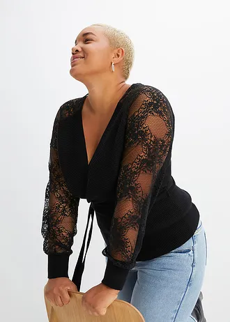 Trui met kant, Kleur: zwart