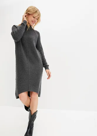 Pletené šaty s prodlouženým zadním dílem • antracitový melír • bonprix obchod