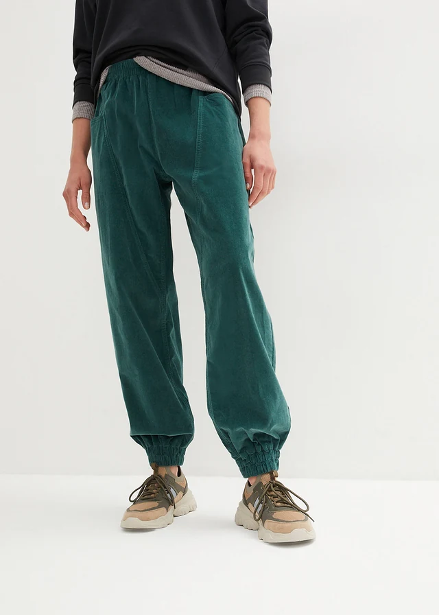 Pantalon en velours côtelé, coton extensible, Couleur: vert mat