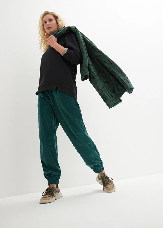 Comfortabele corduroy broek van katoenmix, Kleur: mat groen