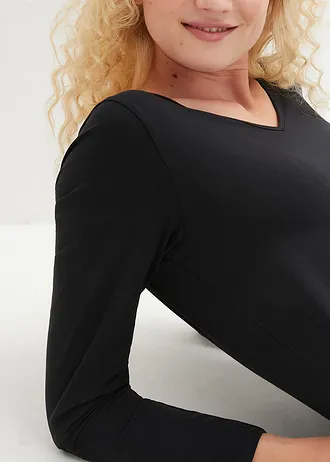 Bluză mulată cu mâneci lungi (set/2 buc.) • negru • magazin bonprix