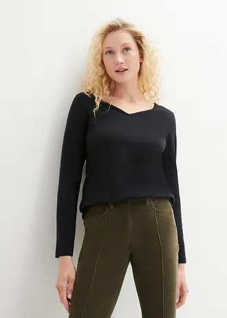 Bluză mulată cu mâneci lungi (set/2 buc.) • negru • magazin bonprix