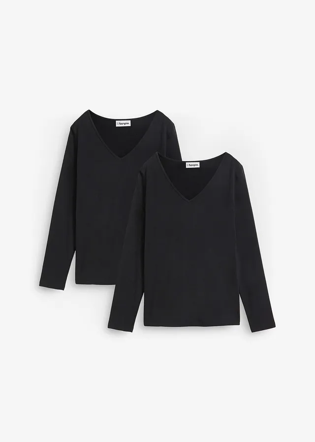Bluză mulată cu mâneci lungi (set/2 buc.) • negru • magazin bonprix