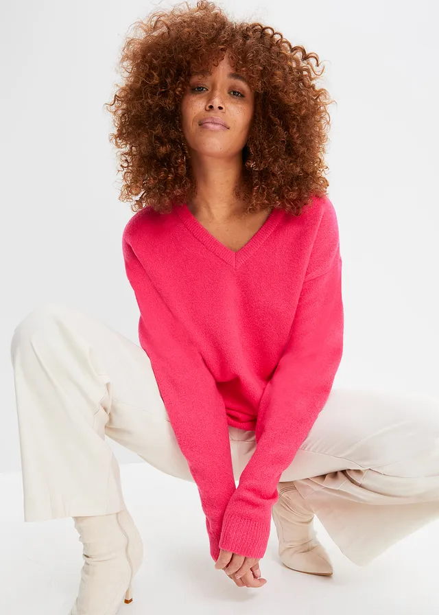 Gebreide oversized trui, Kleur: donkerpink